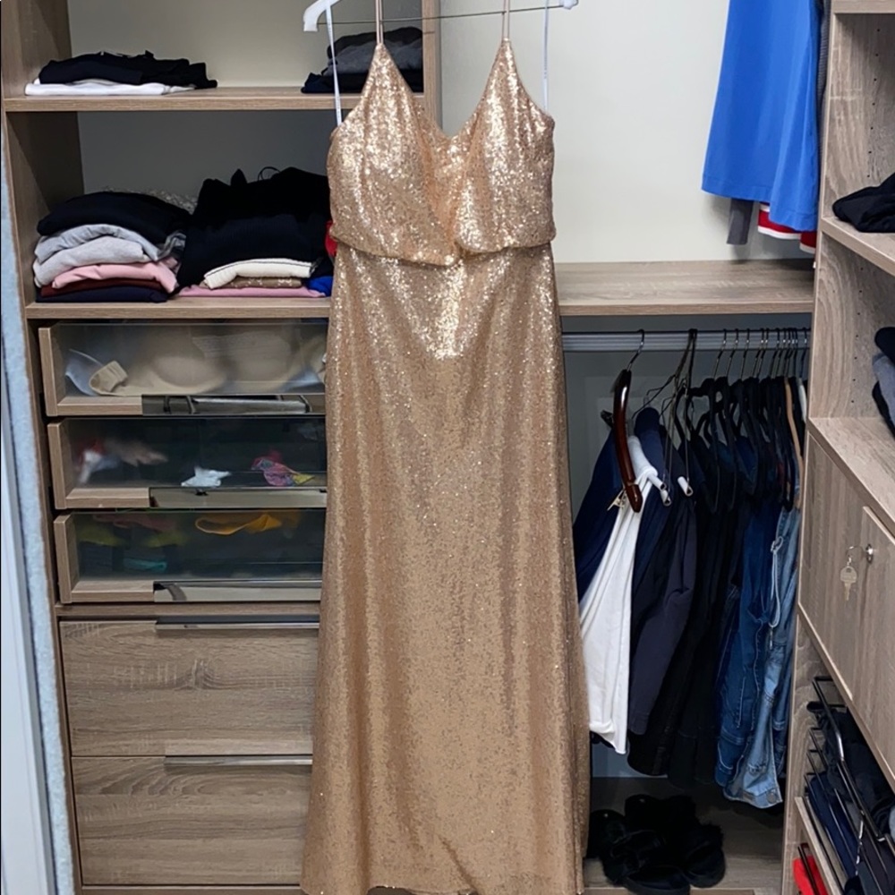 Champagne gold sequin full length evening gown